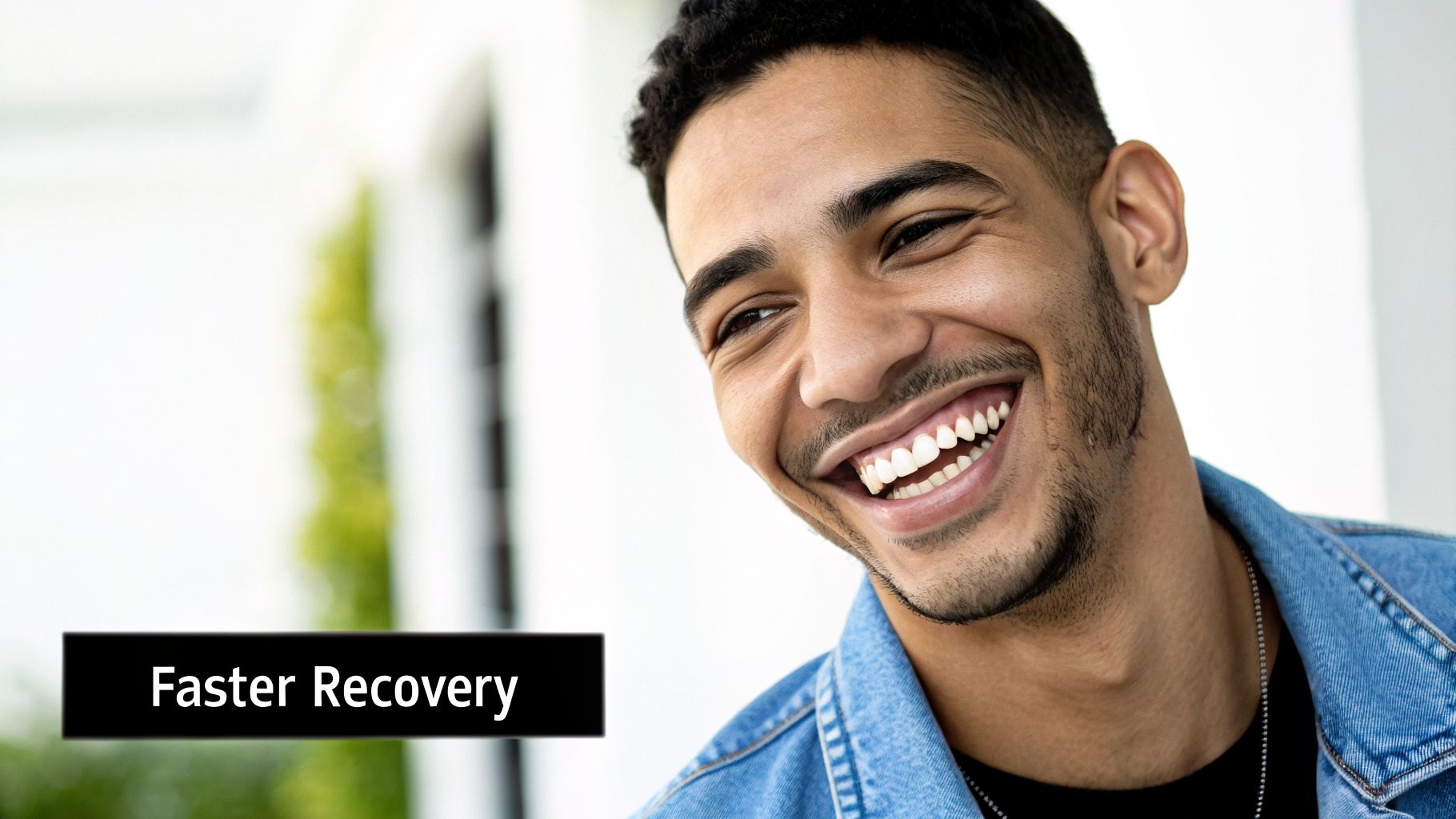 A happy young man with a bright, healthy smile, potentially after a successful recovery.