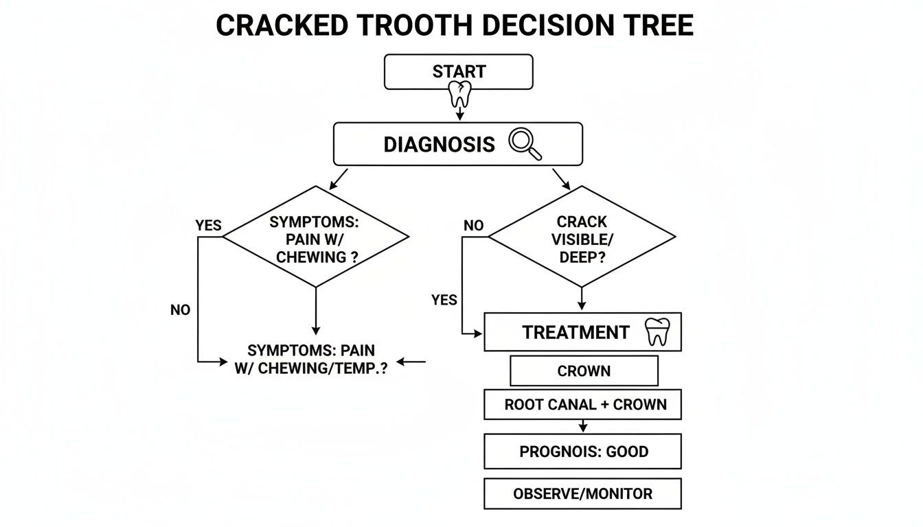 Flowchart illustrating the decision process for diagnosing and diagnosing and treating a cracked tooth.